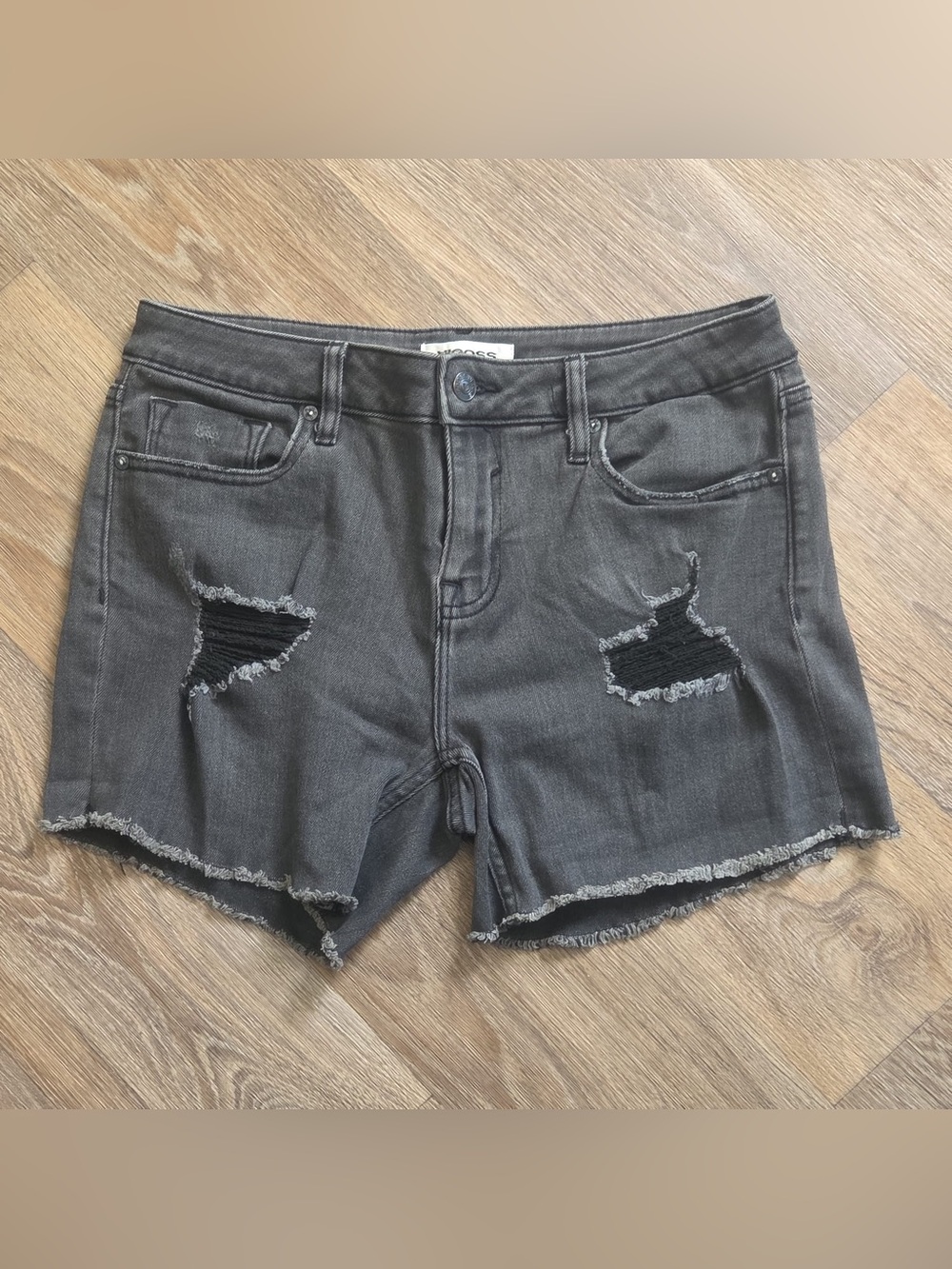 Vigoss Charcoal Distressed Frayed Hem Jean Shorts